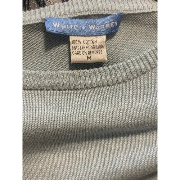 White + Warren Light Blue Beaded Cherry Knit Short Sleeve Sweater Top Womens y2k - Picture 7 of 8